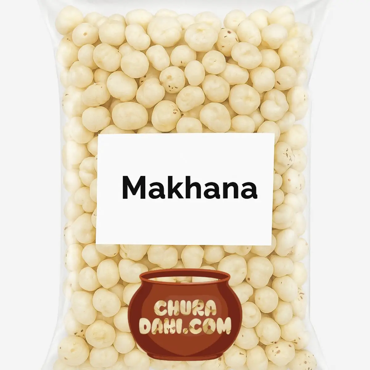 Transparent packet of premium Makhana (fox nuts) – healthy crunchy snack from Mithila